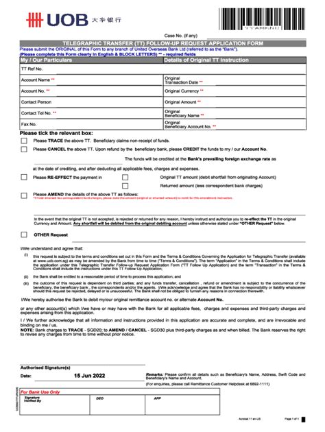 uob application for telegraphic transfer.